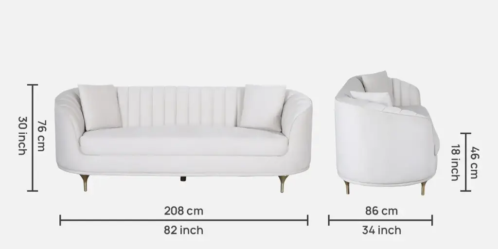 Jacino Fabric 3 Seater Sofa In Cream Colour