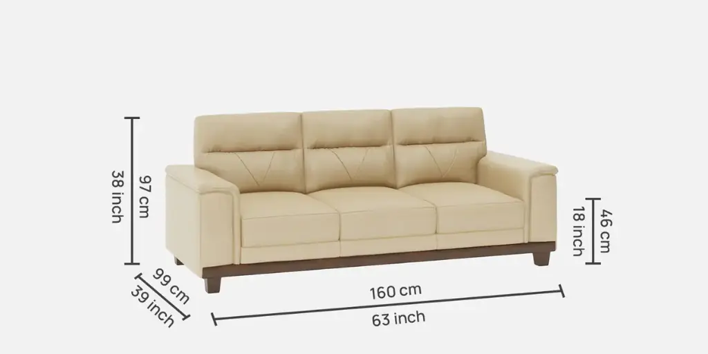 Cozy Leather 3 Seater Sofa in Beige Colour