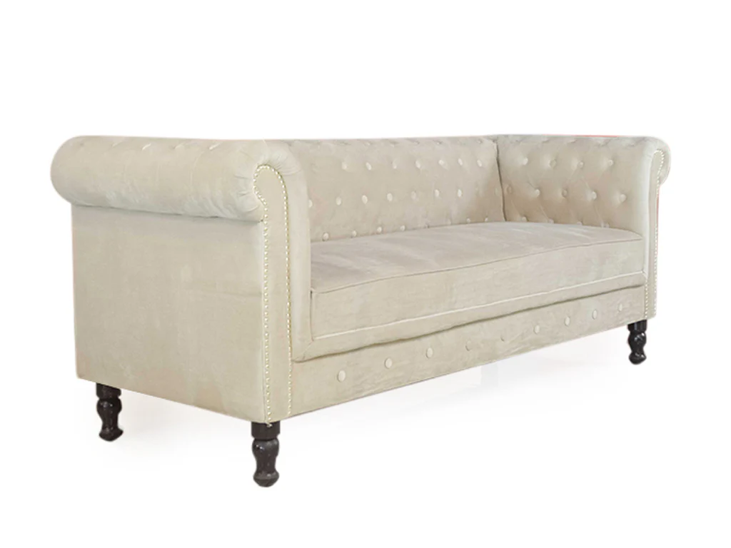 Binga Chesterfield Sofa In Premium Beige Velvet Fabric