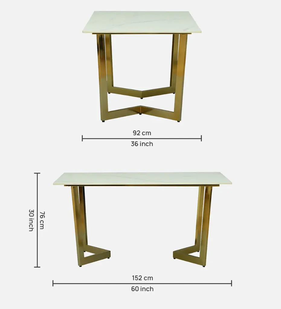 Enrico 6 Seater Dining Set With Porcelain Top & Golden Base