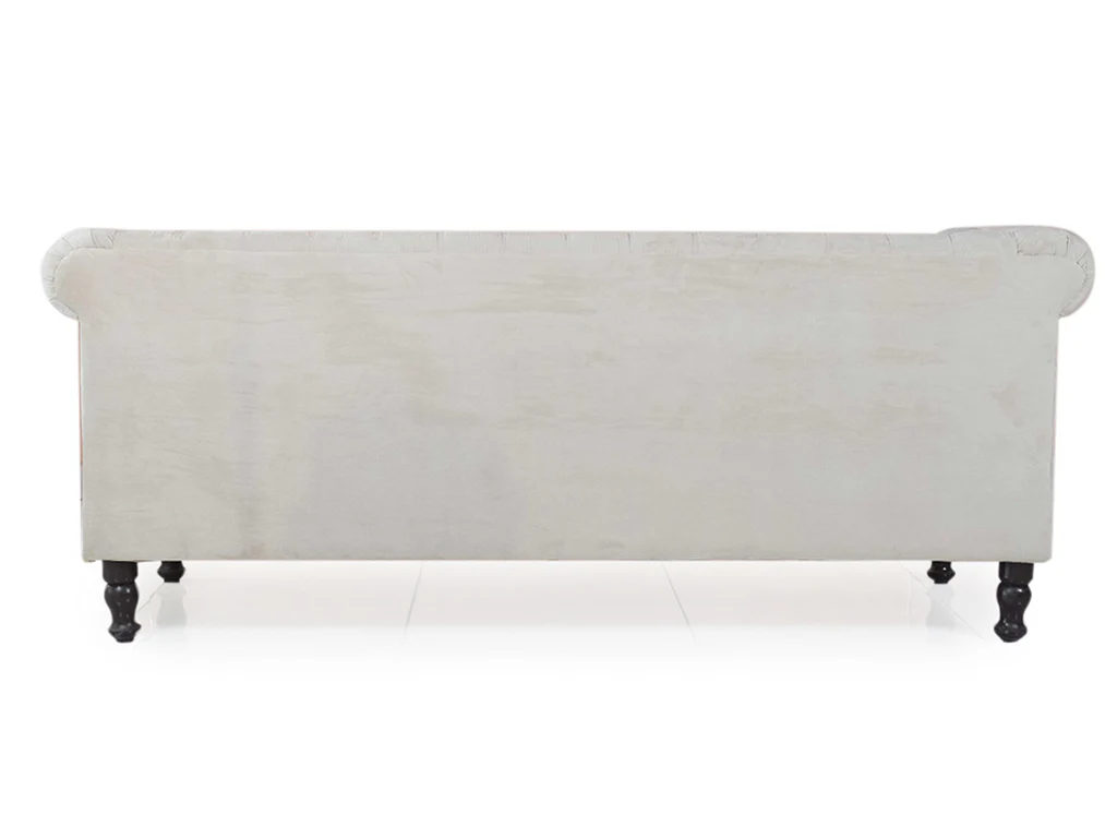 Binga Chesterfield Sofa In Premium Beige Velvet Fabric