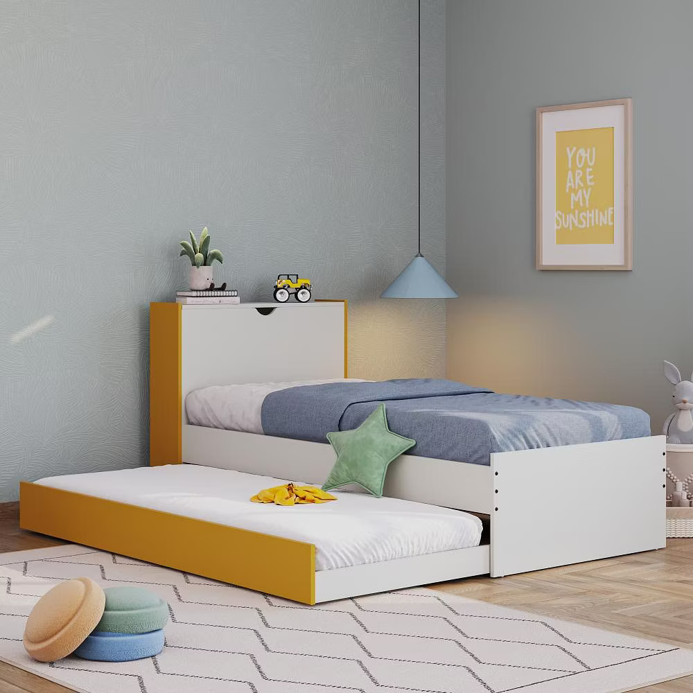 Capelo Kids Trundle Bed with Headboard Storage