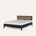 Califo Black Rattan Bed, Solid Wood