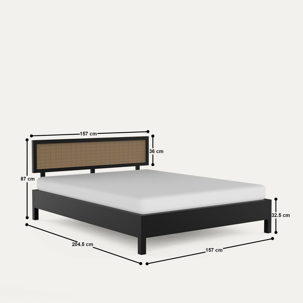 Califo Black Rattan Bed, Solid Wood