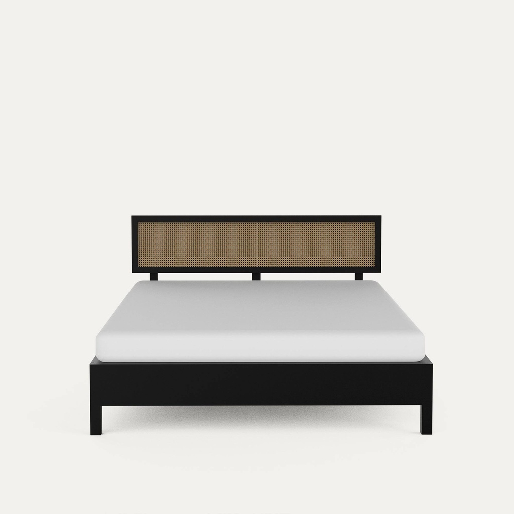 Califo Black Rattan Bed, Solid Wood
