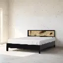Califo Black Rattan Bed, Solid Wood