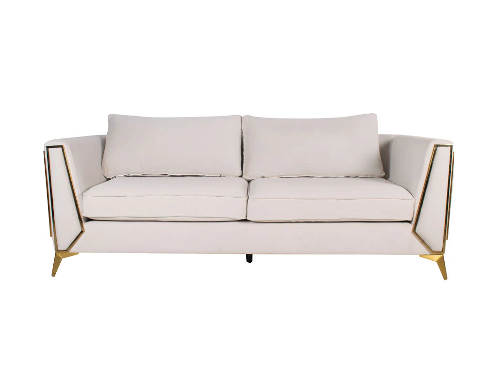 Dran Sofa With Front & Side Frames In Beige Velvet Fabric
