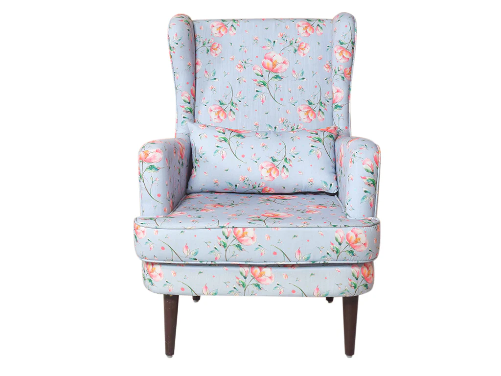 Geno Wing Chair In Floral Cotton Fabric