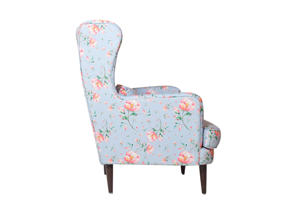 Geno Wing Chair In Floral Cotton Fabric
