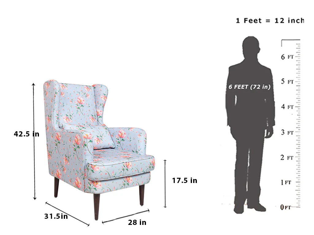Geno Wing Chair In Floral Cotton Fabric