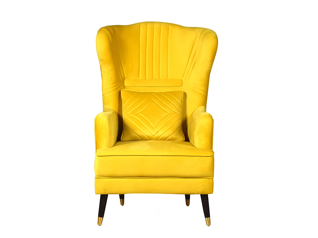 Myco High Back Wing Chair Premium Suede Yellow Fabric