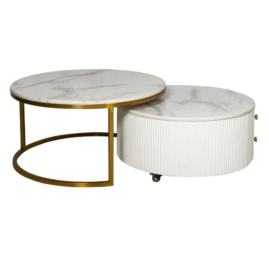 Cylom Round Nested Coffee Table In Marble