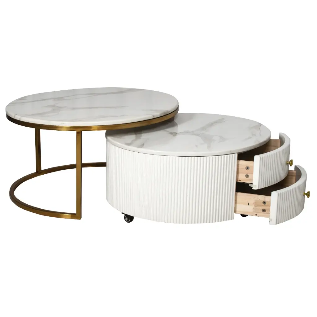 Cylom Round Nested Coffee Table In Marble