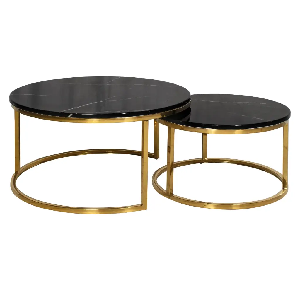 Sebaso Black Marble Round Nested Coffee Table
