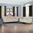 Binga Chesterfield Sofa In Premium Beige Velvet Fabric