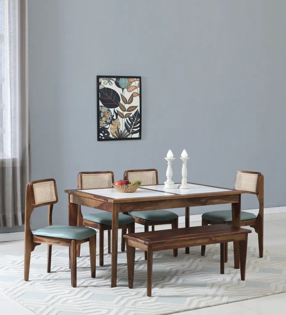 Gamora Sheesham Wood 6 Seater Dining Set With Bench