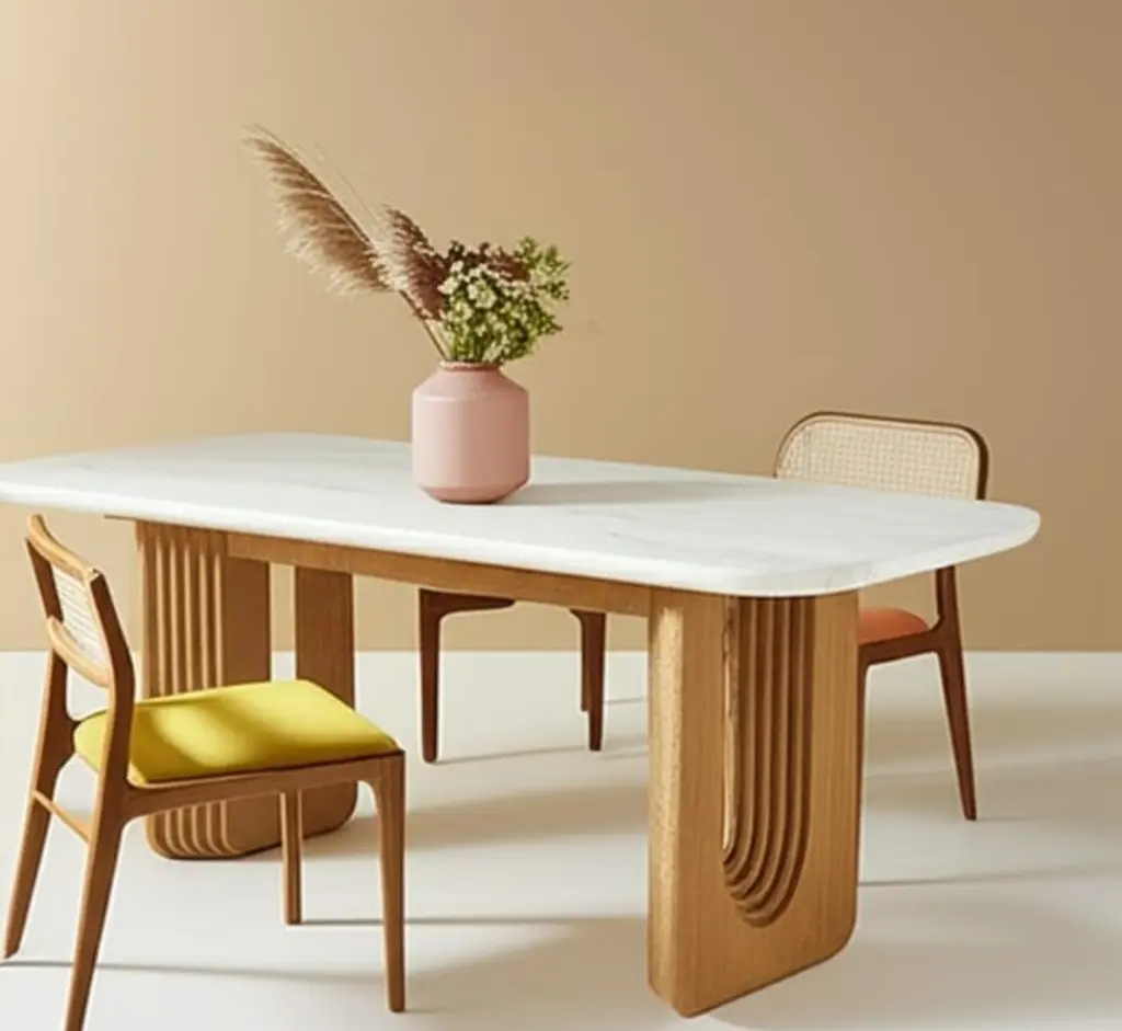 Centro Marble-Top Wooden Dining Table Set