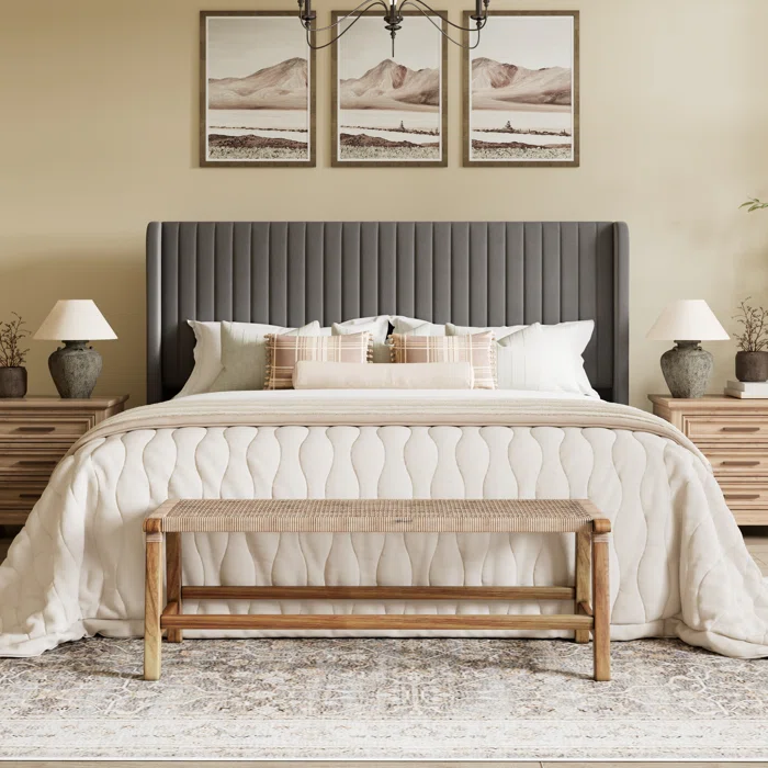 Candler Velvet Upholstered Non-Storage Bed