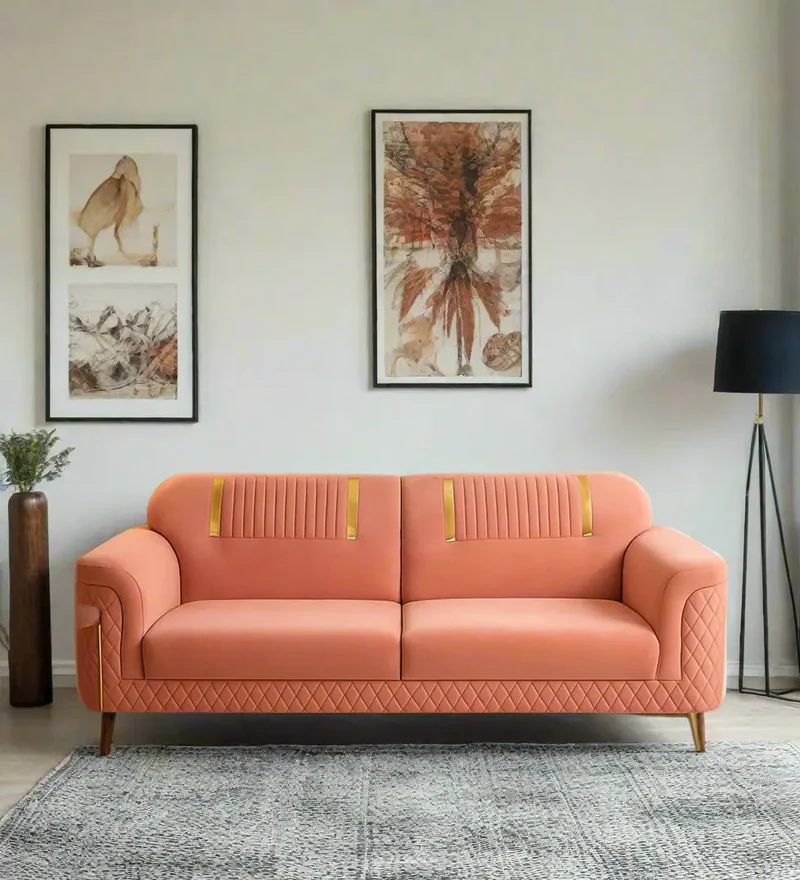 Levi Velvet 3 Seater Sofa In Blush Pink Color