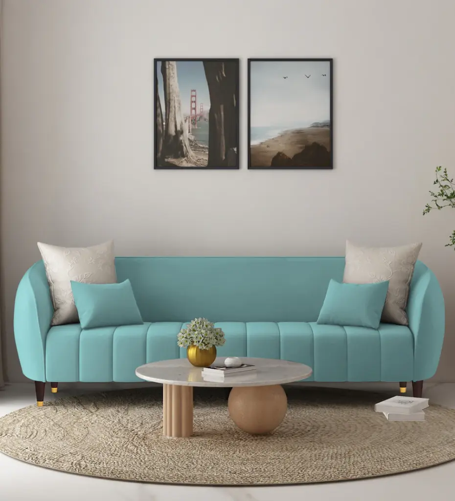 Ethan Velvet 3 Seater Sofa In Barmunda Aqua Colour