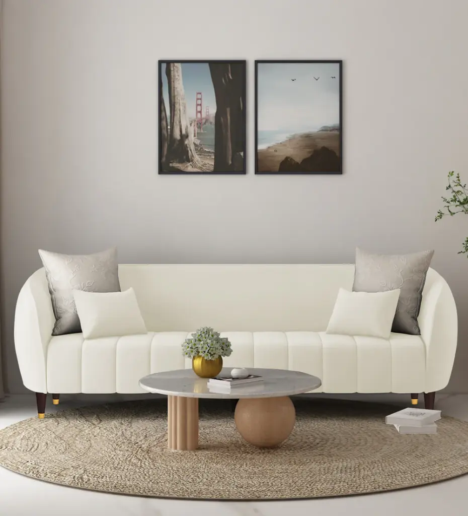 Ethan Velvet 3 Seater Sofa In Warm White Colour