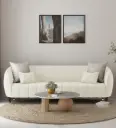 Ethan Velvet 3 Seater Sofa In Warm White Colour