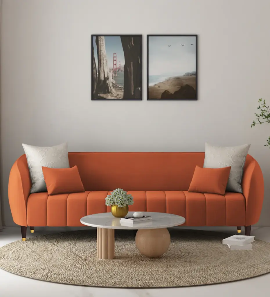 Ethan Velvet 3 Seater Sofa In Yam Orange Colour