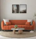 Ethan Velvet 3 Seater Sofa In Yam Orange Colour