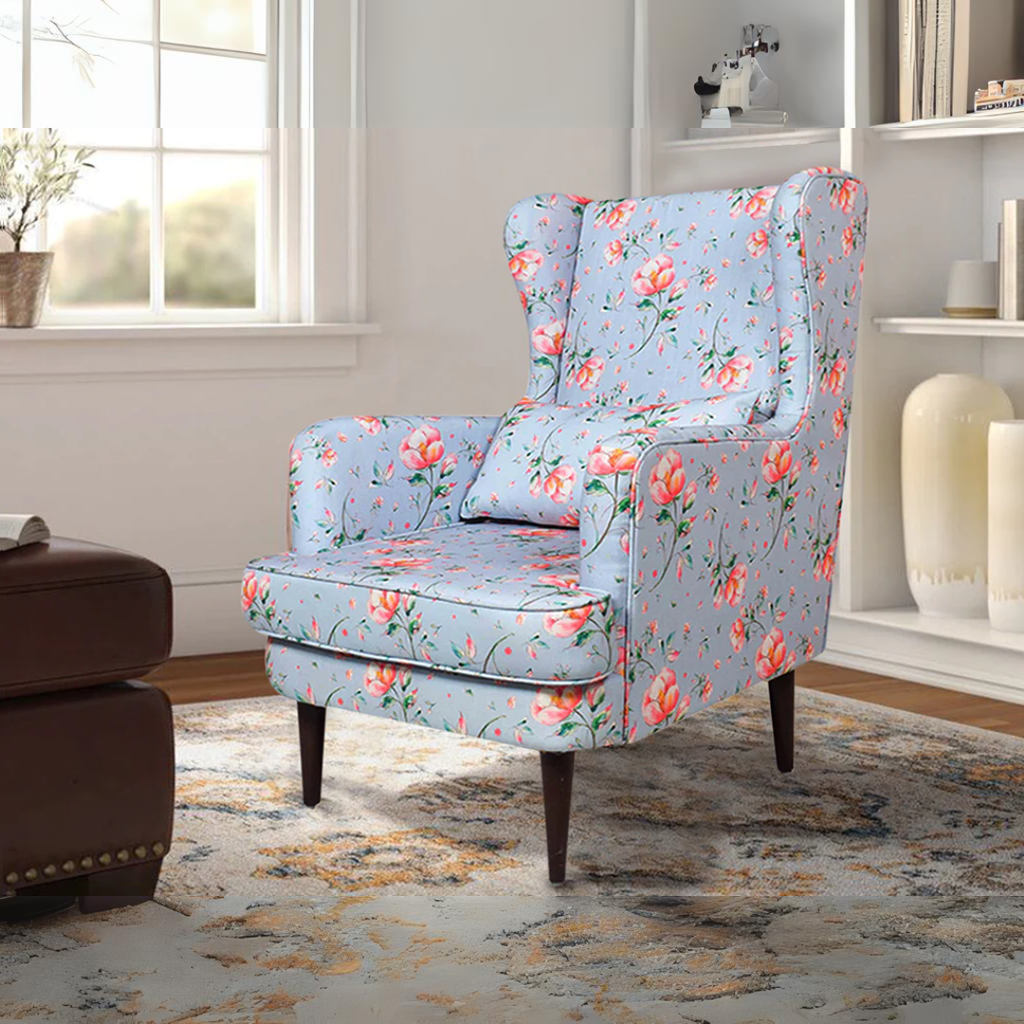 Geno Wing Chair In Floral Cotton Fabric