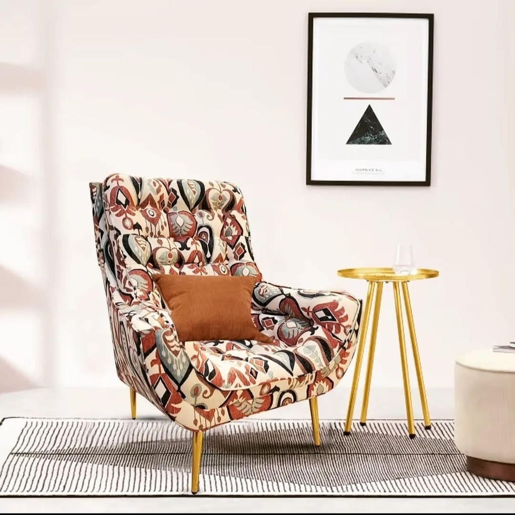 Valenca Tufted Wing Chair In Printed Fabric