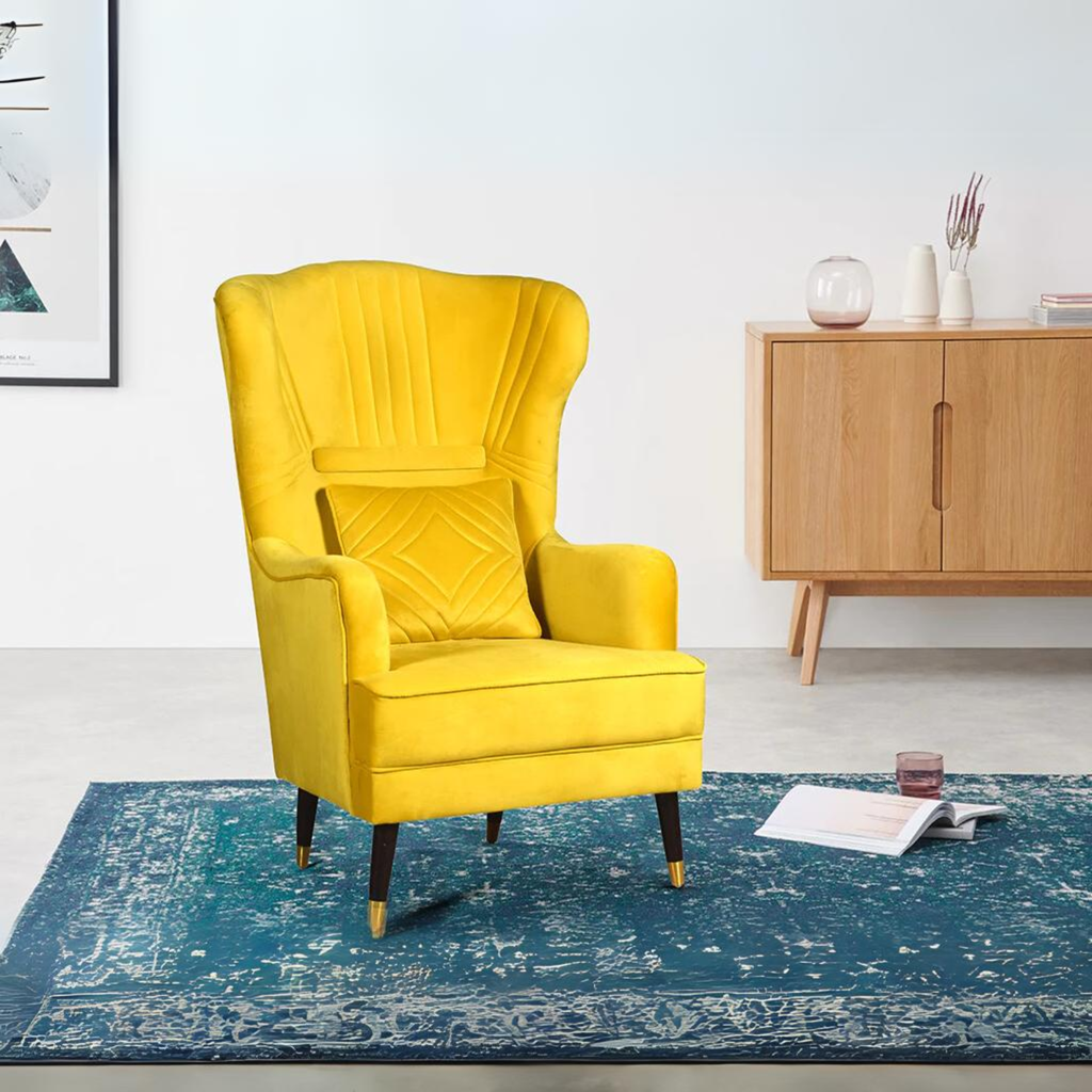 Myco High Back Wing Chair Premium Suede Yellow Fabric