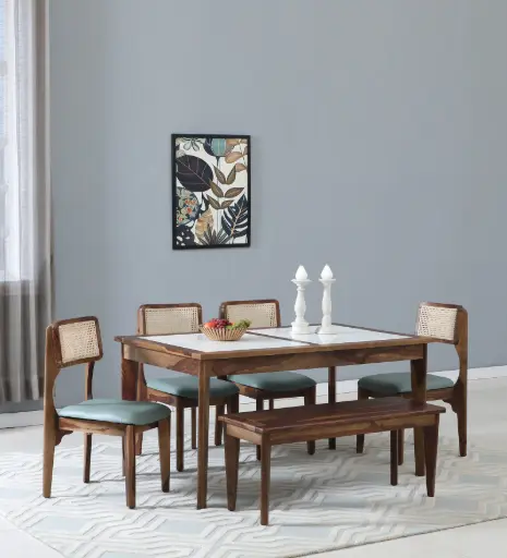 Gamora Sheesham Wood 6 Seater Dining Set With Bench