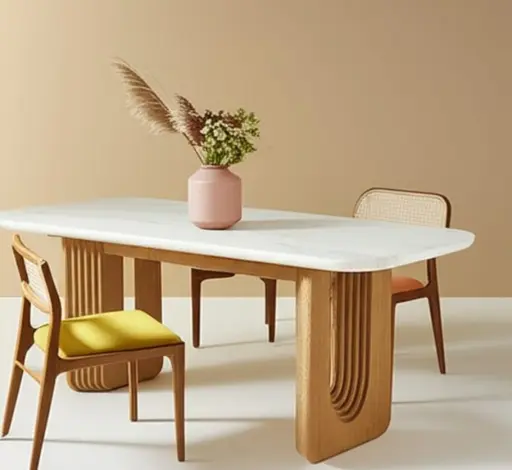 Centro Marble-Top Wooden Dining Table Set