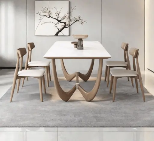 Oliver Marble-Top Wooden Dining Table Set