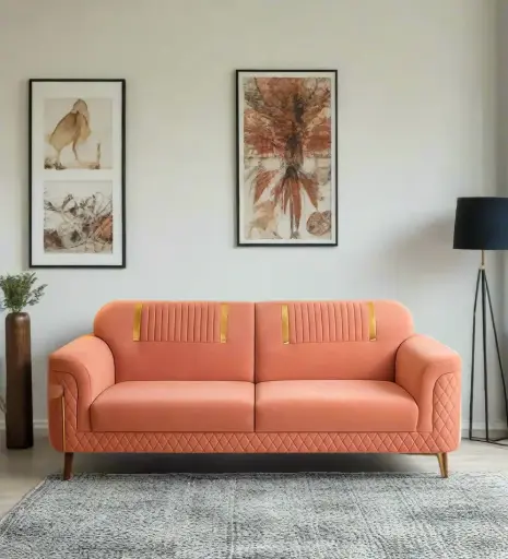 Levi Velvet 3 Seater Sofa In Blush Pink Color