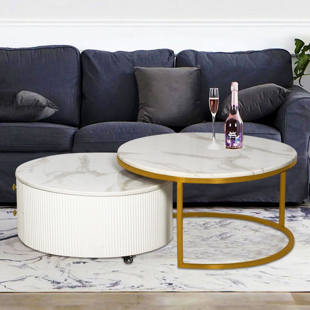 Cylom Round Nested Coffee Table In Marble