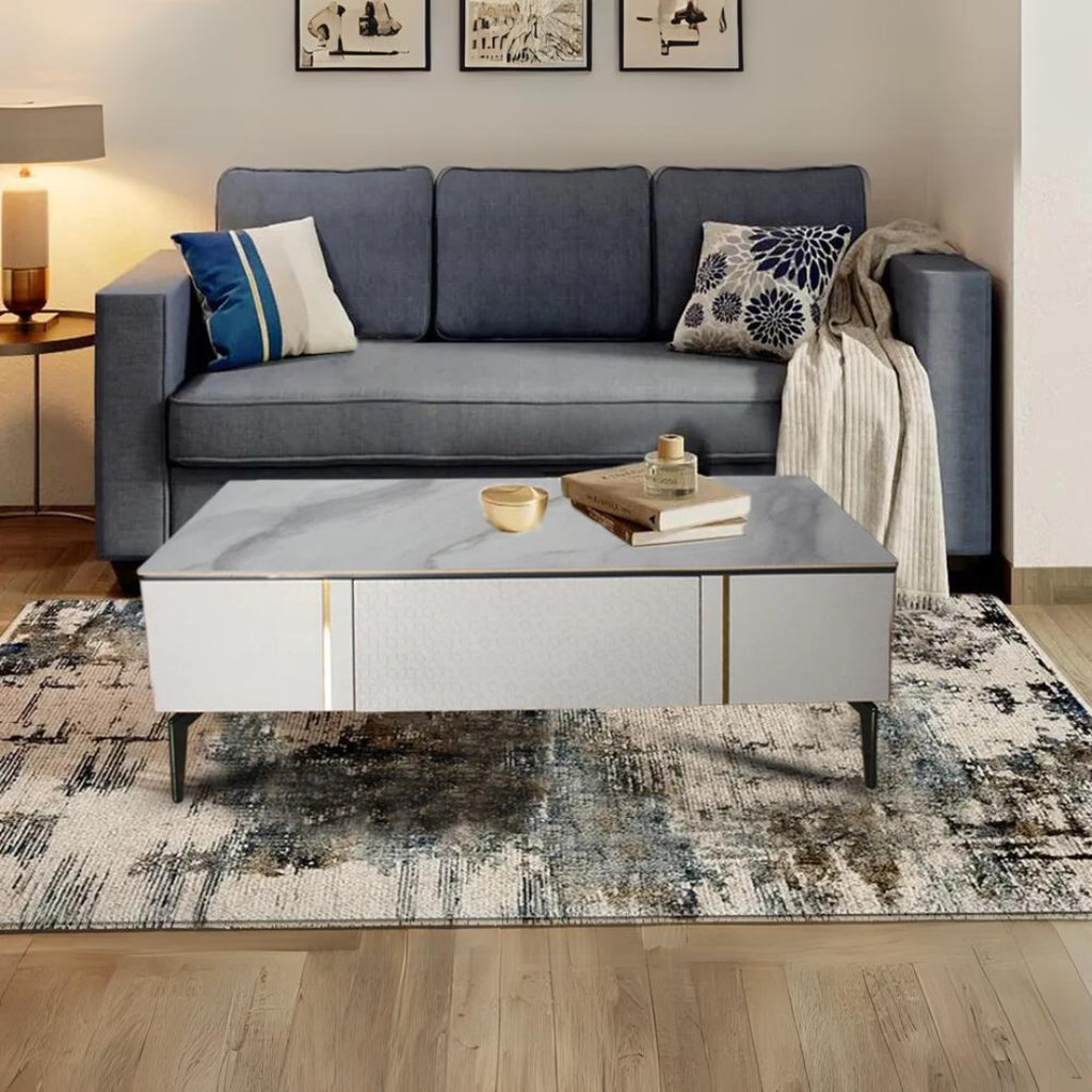 Calvino Storage Coffee Table In Marble Top