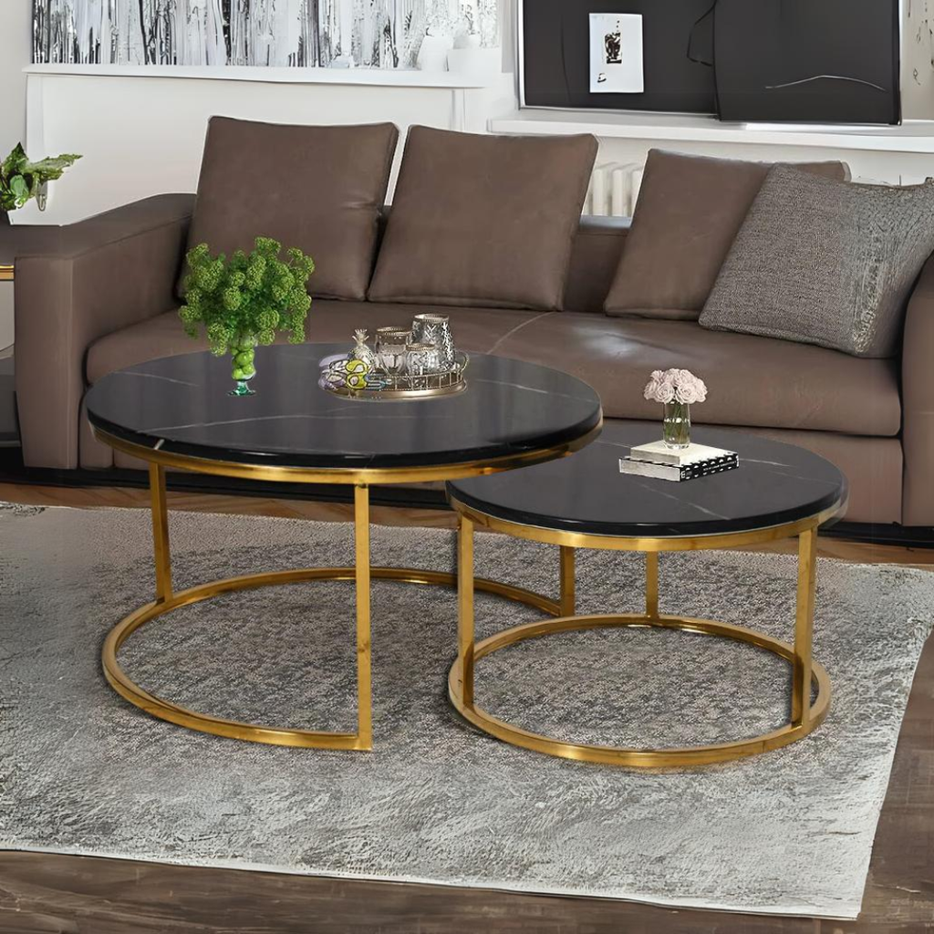 Sebaso Black Marble Round Nested Coffee Table