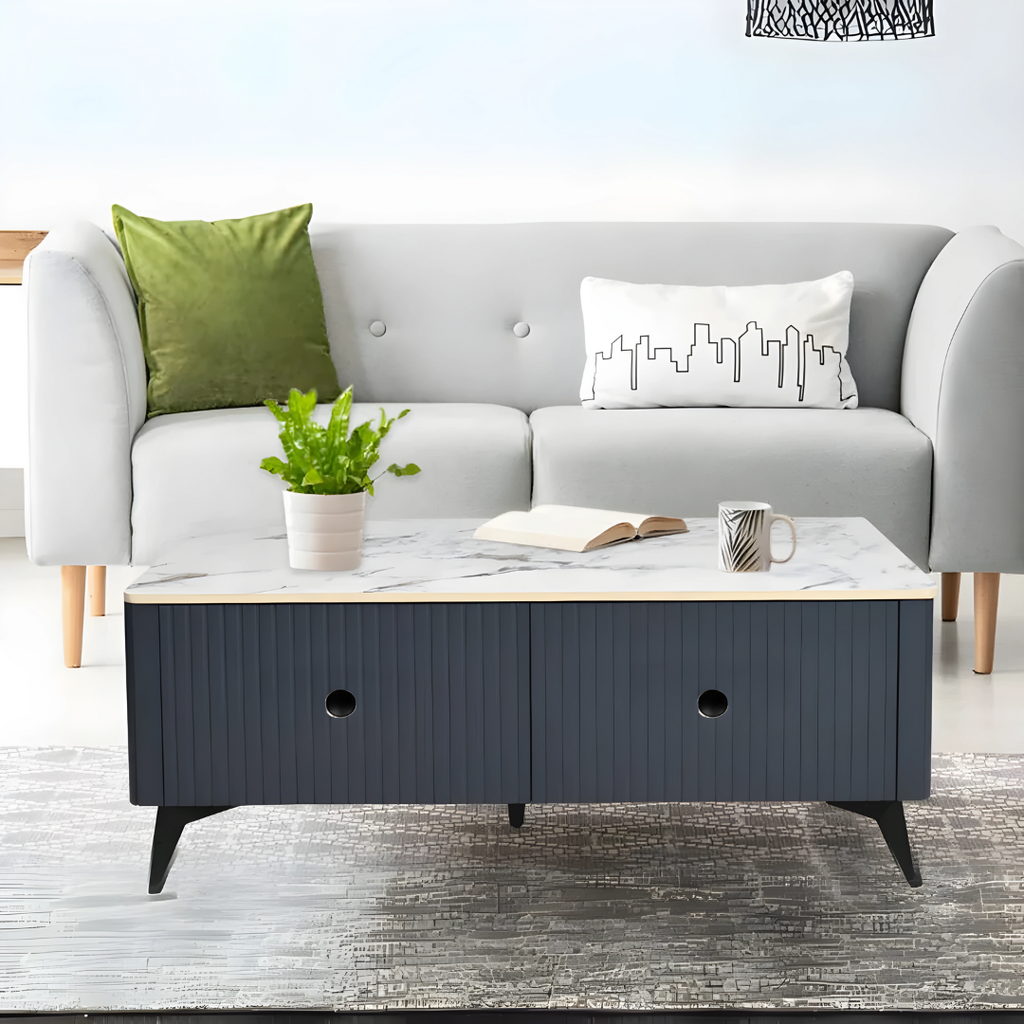 Stevo Storage Coffee Table In Marble Top