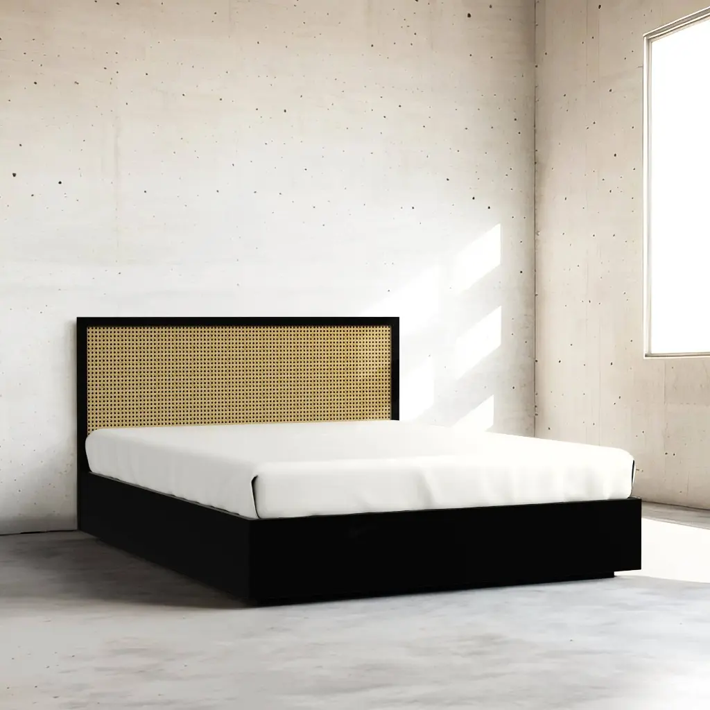 Jupa Solid Wood Rattan Bed with Storage and Hydraulic System